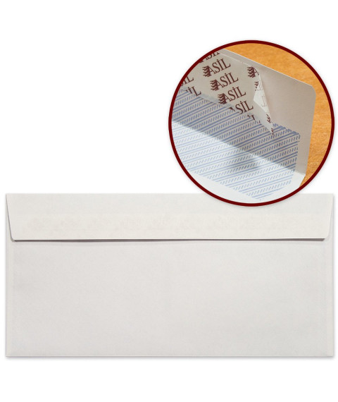 Plic alb ASIL, DL 110x220mm, 80 gr./m2, bandă siliconică